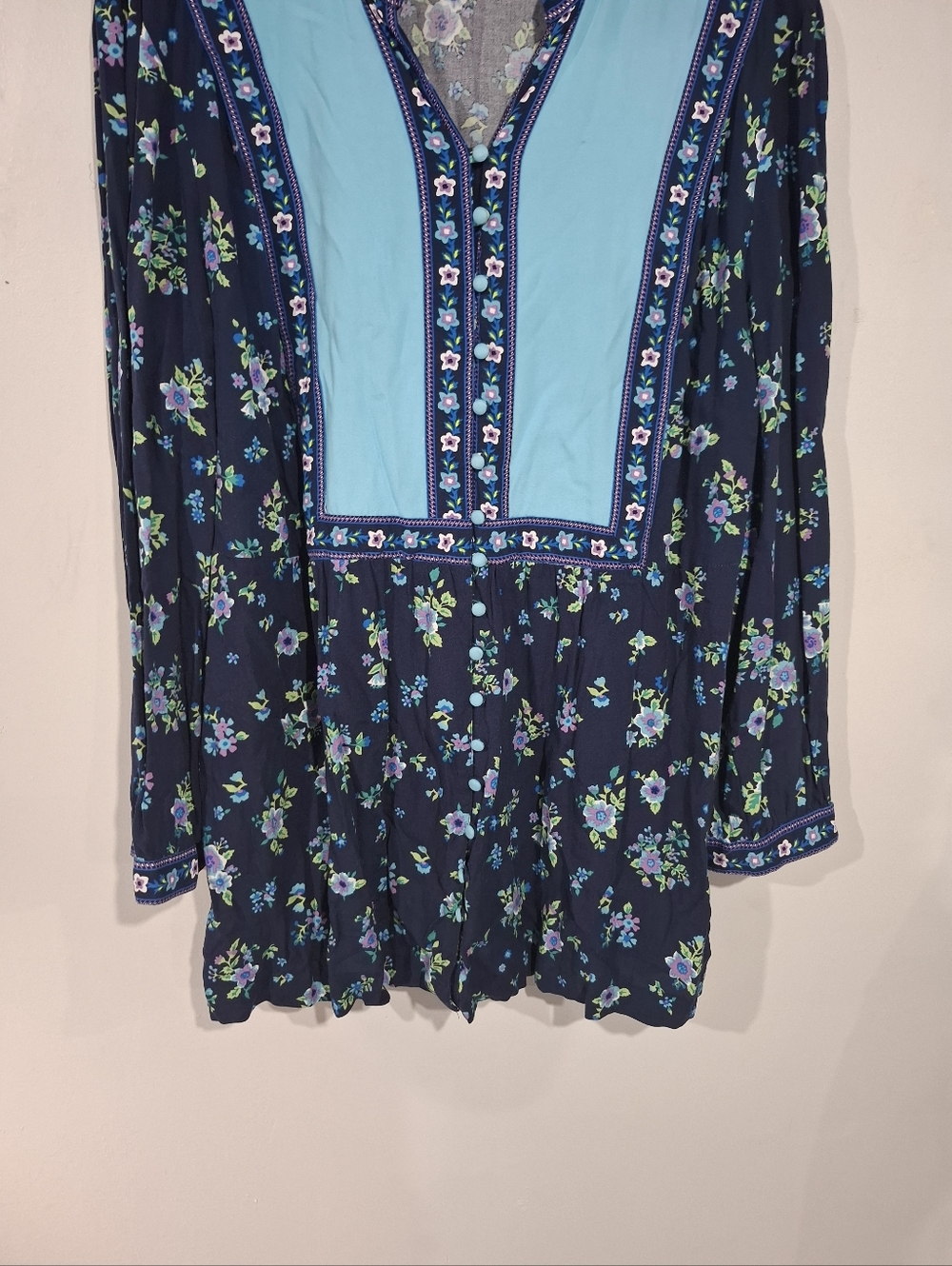 Woman Within Top Womens Size 1X 22/24 Button-Front Mixed Print Cottagecore Tunic - Picture 4 of 11